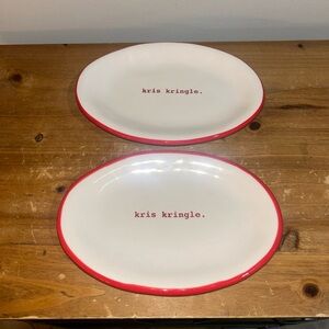 Rae Dunn Kris Kringle Christmas Red Trim Oval Plates 8"